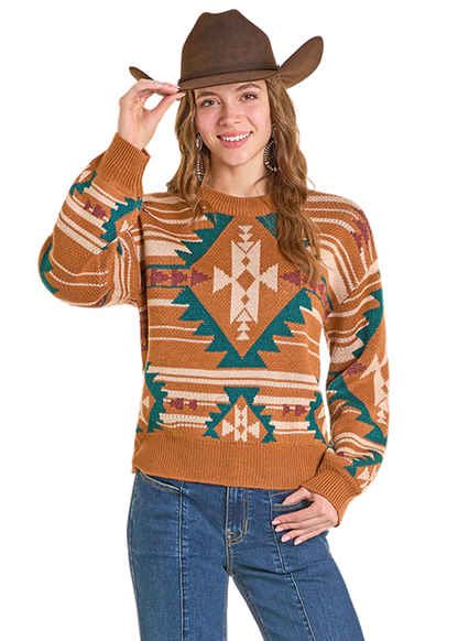 Rock & Roll Aztec Knit Sweater Camel
