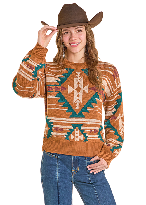 Rock & Roll Aztec Knit Sweater Camel