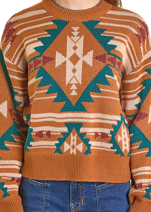 Rock & Roll Aztec Knit Sweater Camel
