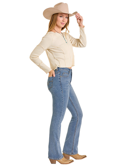 Rock & Roll Medium Wash High Rise Boot Cut Jean