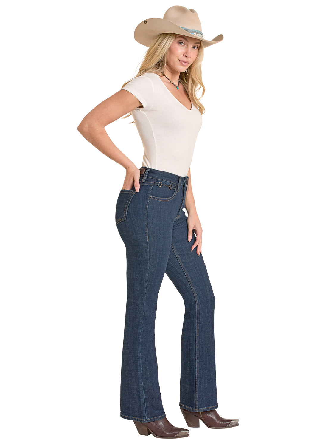 Rock & Roll High Rise Boot Cut Dark Wash with Bit Pockets