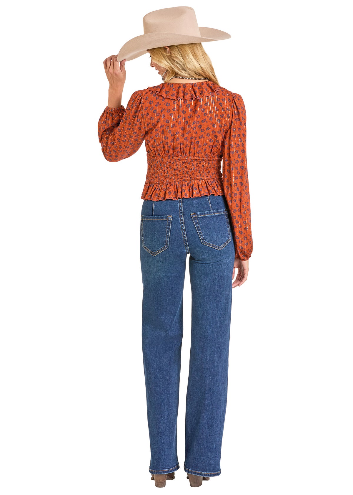 Rock & Roll Rust Blouse with Smocked Bodice