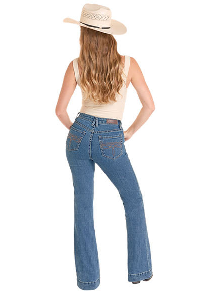 Rock & Roll Front Panel High Rise Trouser Medium Wash