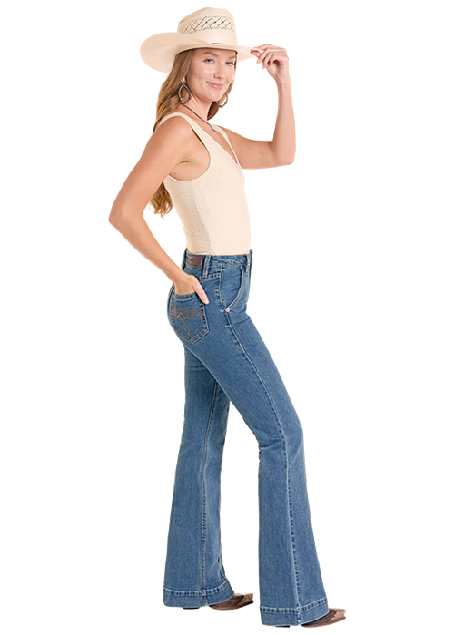 Rock & Roll Front Panel High Rise Trouser Medium Wash