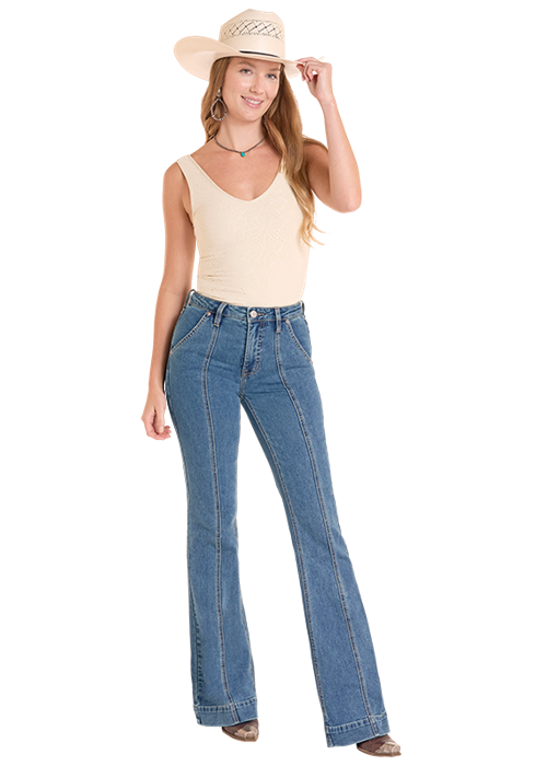 Rock & Roll Front Panel High Rise Trouser Medium Wash