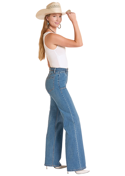 Rock & Roll High Rise Wide Leg with Metal Clasp Belt