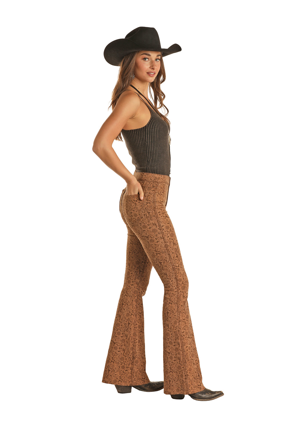 Rock & Roll Reversible Flare Tooled Brown