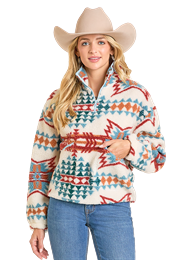 Rock & Roll Aztec Print 1/4 Zip Sherpa Natural