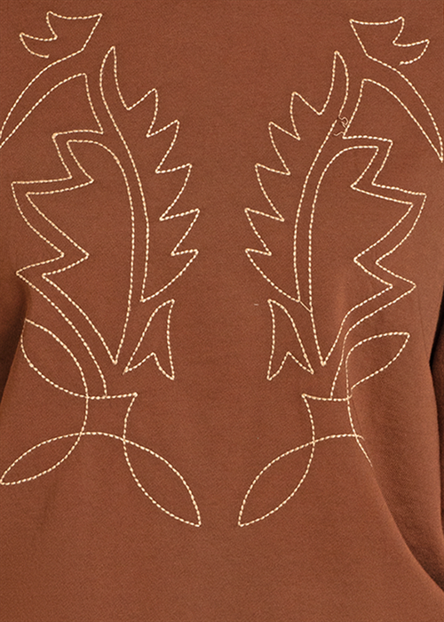 Rock & Roll Embroidered Sweatshirt Brown
