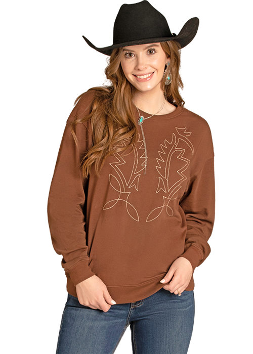Rock & Roll Embroidered Sweatshirt Brown