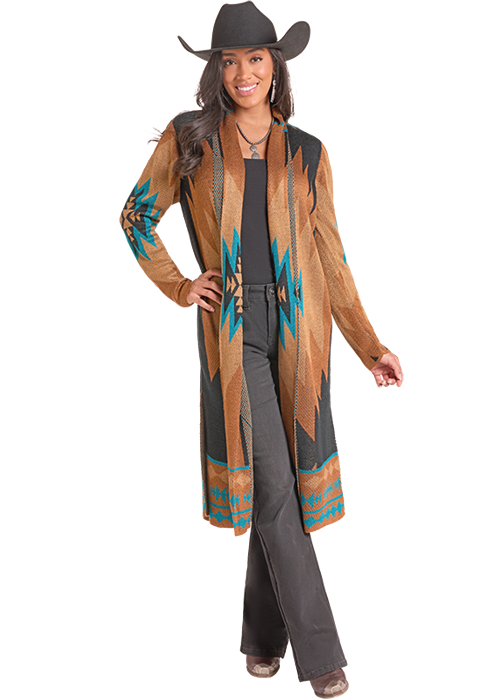 Rock & Roll Aztec Knit Duster Rust