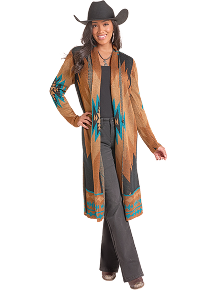 Rock & Roll Aztec Knit Duster Rust