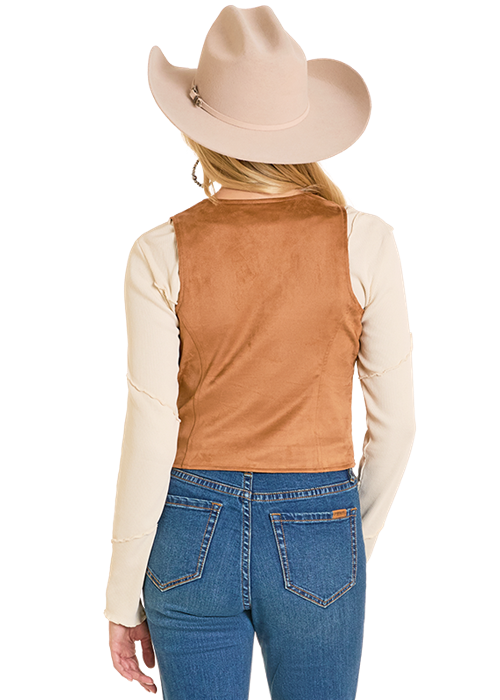 Rock & Roll Embroidered Microsuede Vest Camel