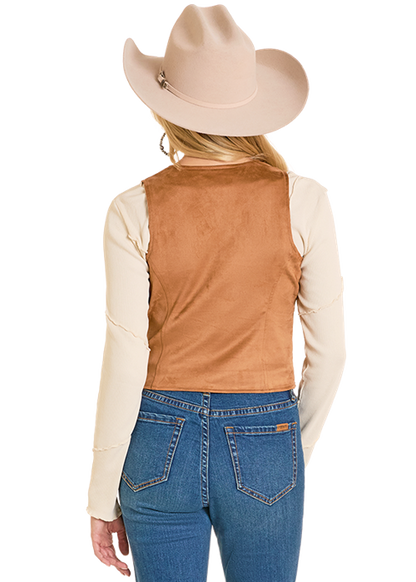Rock & Roll Embroidered Microsuede Vest Camel