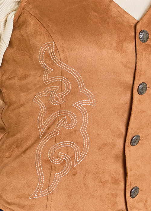 Rock & Roll Embroidered Microsuede Vest Camel