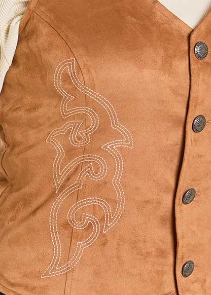 Rock & Roll Embroidered Microsuede Vest Camel