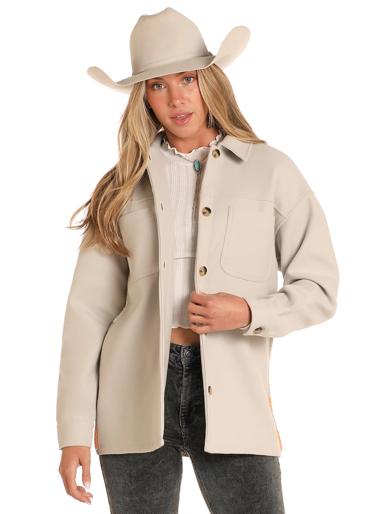 Rock & Roll Cream Pattern Shirt Jacket