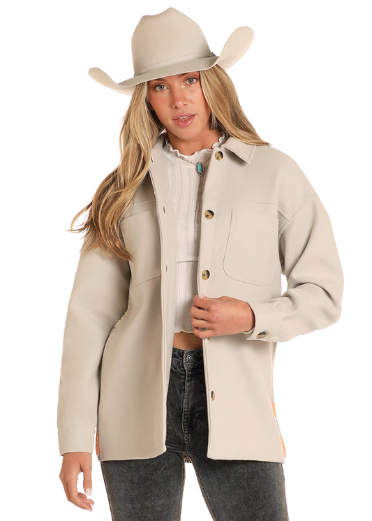 Rock & Roll Cream Pattern Shirt Jacket