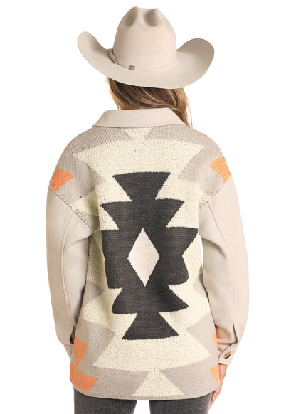 Rock & Roll Cream Pattern Shirt Jacket