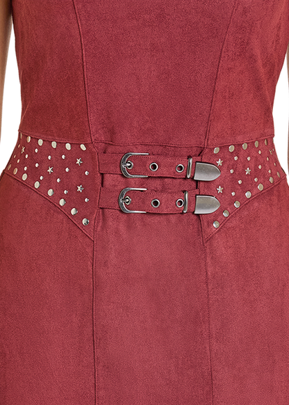 Rock & Roll Microsuede Fringe Dress Wine