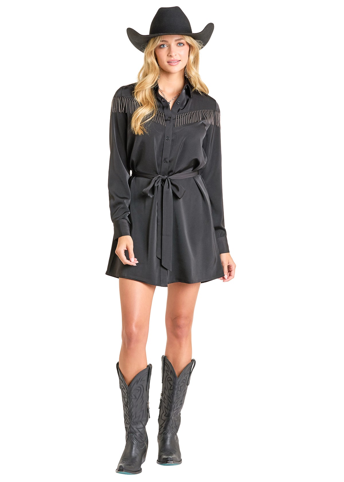 Rock & Roll Black Mini Dress with Chain Fringe