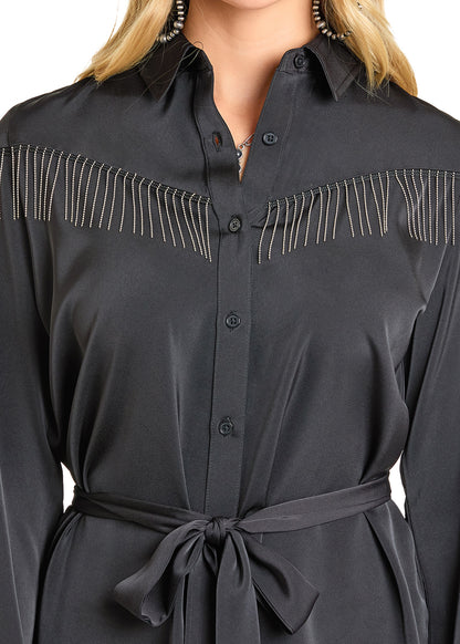 Rock & Roll Black Mini Dress with Chain Fringe