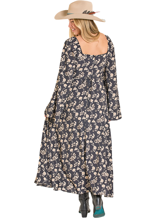 Rock & Roll Floral Print Midi Dress Black