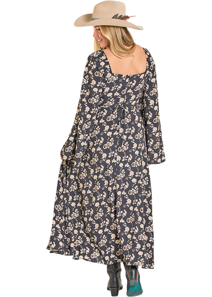 Rock & Roll Floral Print Midi Dress Black