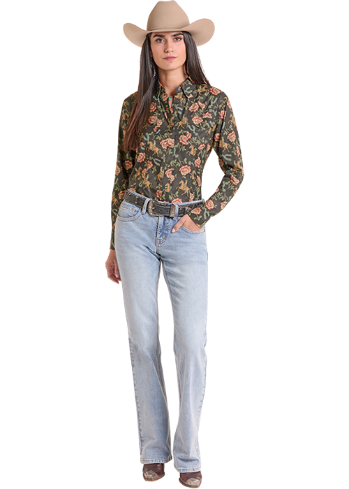 Rock & Roll Tek Western Floral Print Black