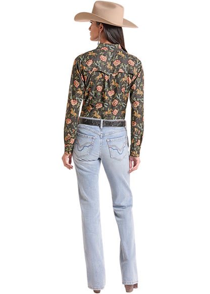 Rock & Roll Tek Western Floral Print Black