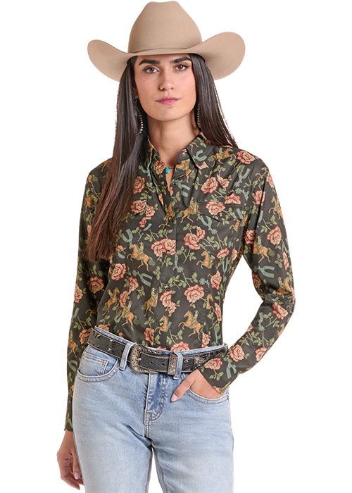 Rock & Roll Tek Western Floral Print Black