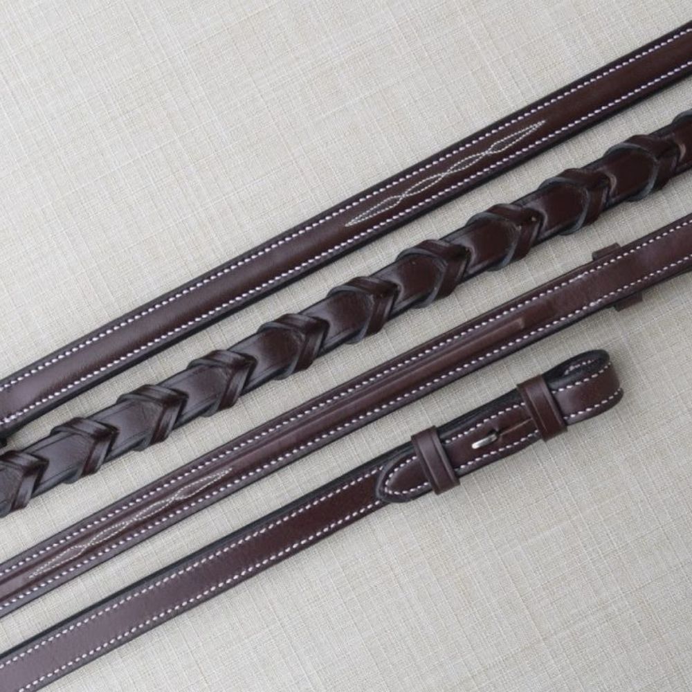 KL Black Oak Square Round Fancy Laced Reins Australian Nut