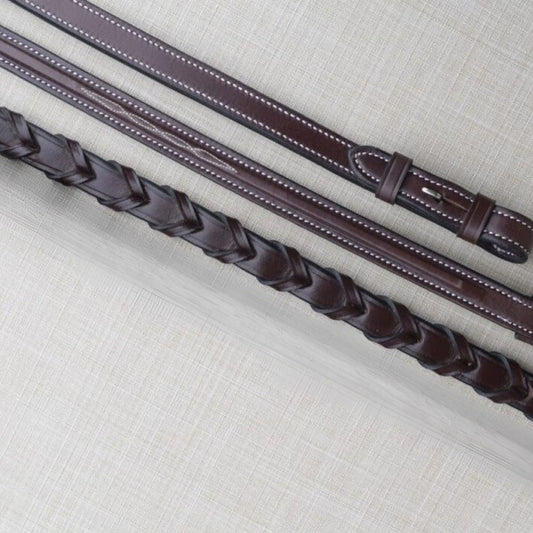 KL Black Oak Square Raised Fancy Laced Reins Australian Nut