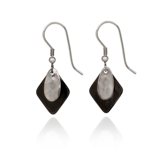 Silver Forest Earring Black Silver Diamond Teardrop