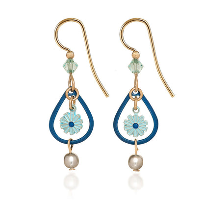Silver Forest Earring Blue Floral Teardrop