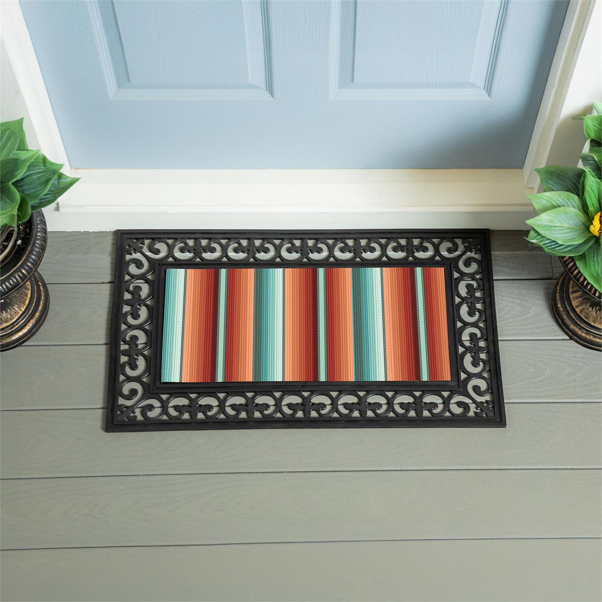 Evergreen Southwest Pueblo Flocked Coir Sass Mat Serape