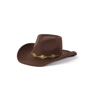 San Diego Faux Felt Pinch Front with Gold Band Cowboy Hat Brown