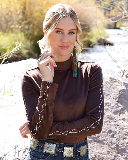 Cruel Girl Ladies Long Sleeve Top with Western Sleeve Embroidery