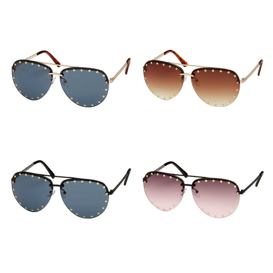 Blue Gem Jade Rimless Studded Aviator Sunglasses