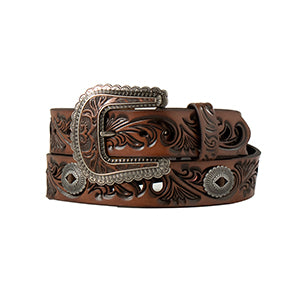 3D Filigree/Oval Conchos Belt Brown