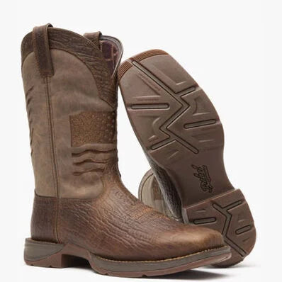 Durango Rebel Brown Distressed Flag Embroidery