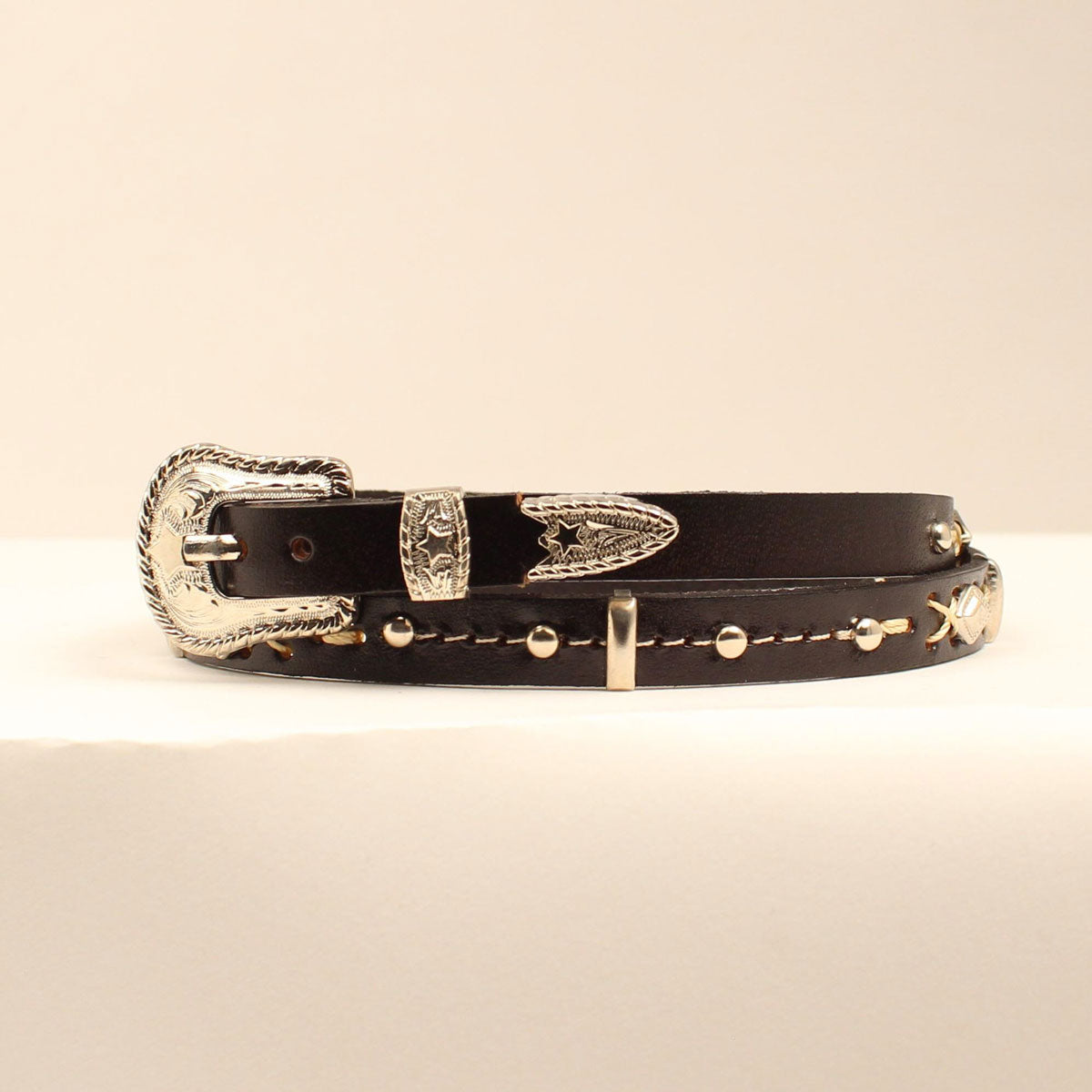 3D Hat Band Brown w/ White Contrast Stitch
