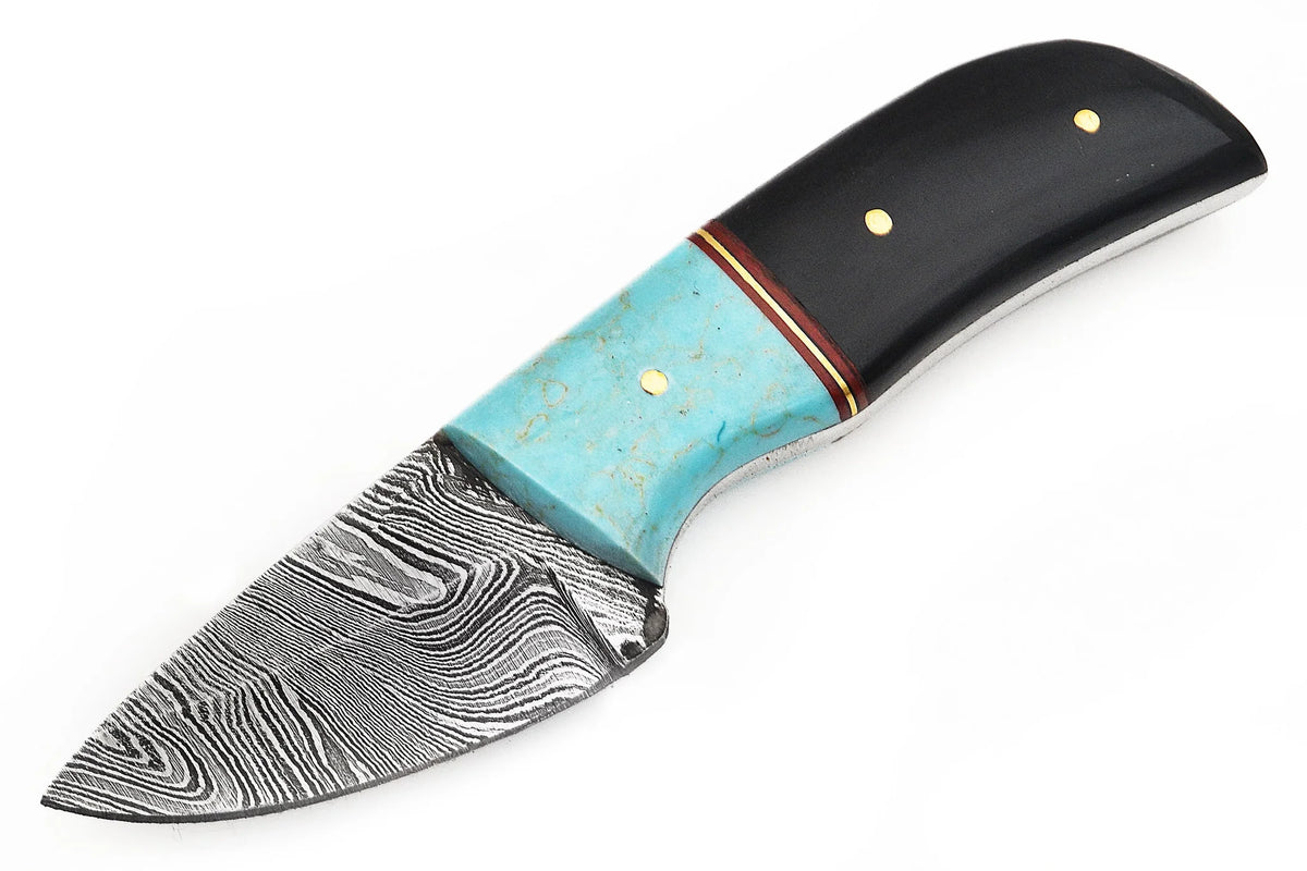 Red Deer Damascus Black/Blue Handle Knife