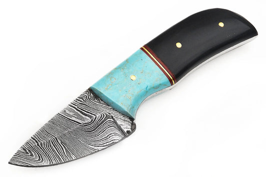 Red Deer Damascus Black/Blue Handle Knife