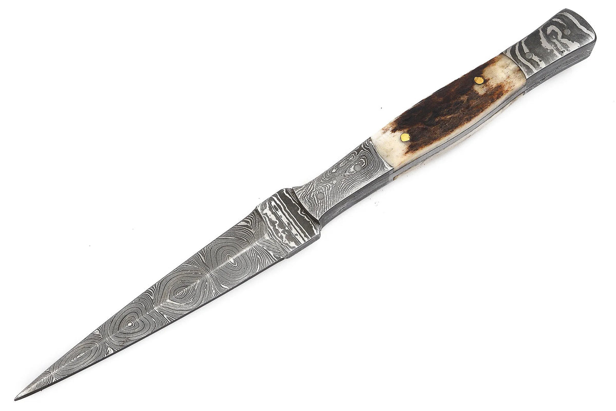 Red Deer Double Edge Thin Damascus Knife
