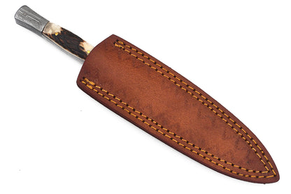 Red Deer Double Edge Thin Damascus Knife