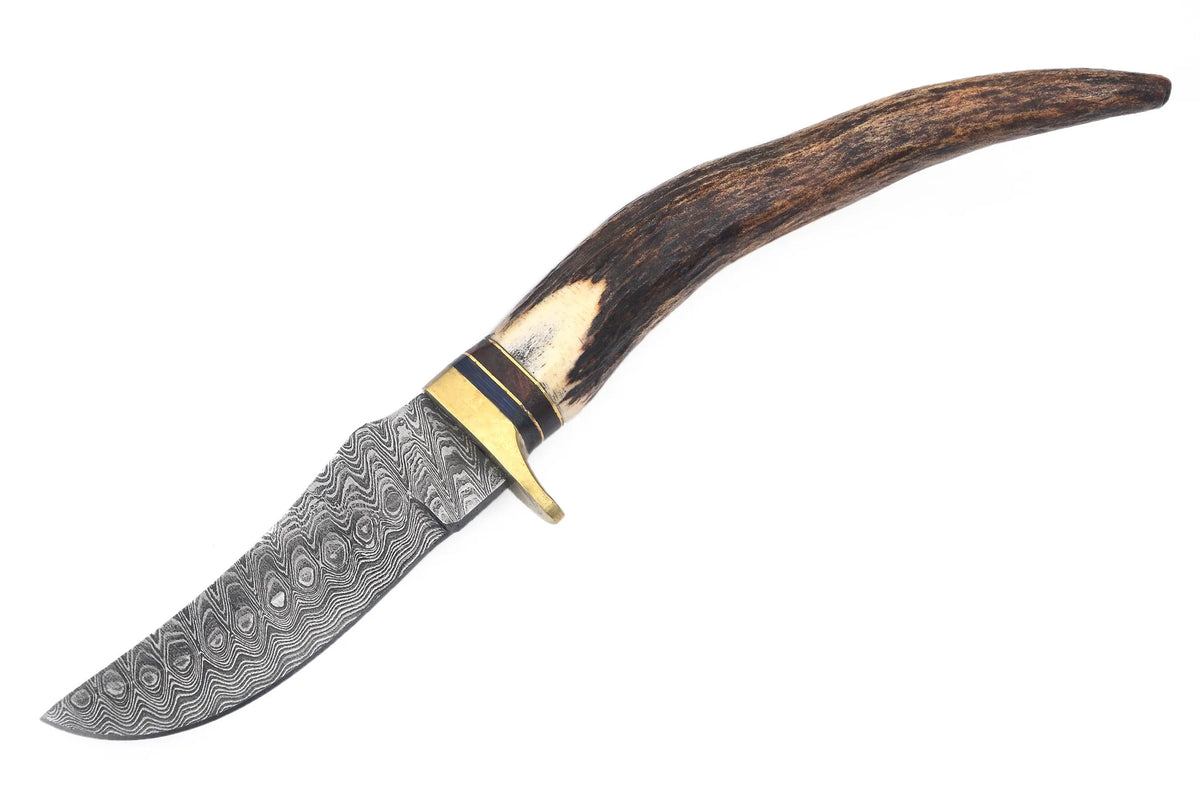 Red Deer Real Stag Handle Damascus Knife