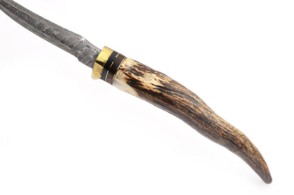 Red Deer Real Stag Handle Damascus Knife
