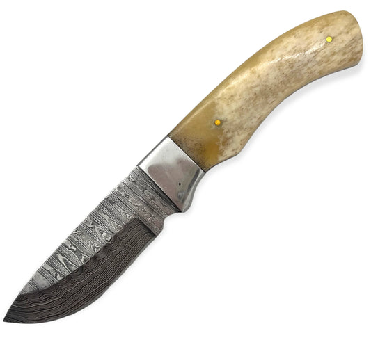 Red Deer 8" Damuscus Hunting Knife Cream Handle