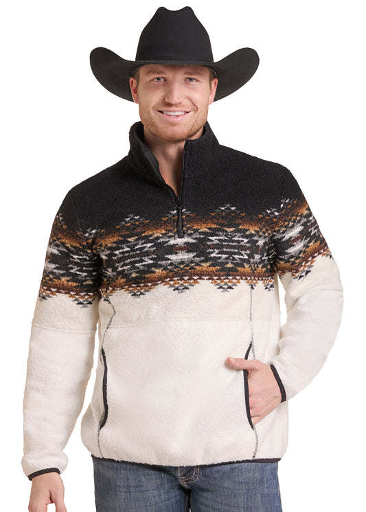 Rock & Roll Aztec border Berber Pullover Natural